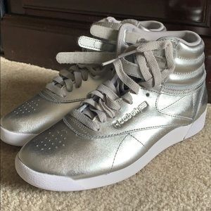 Reebok Metallic Silver High Top Shoes - NEVER WORN
